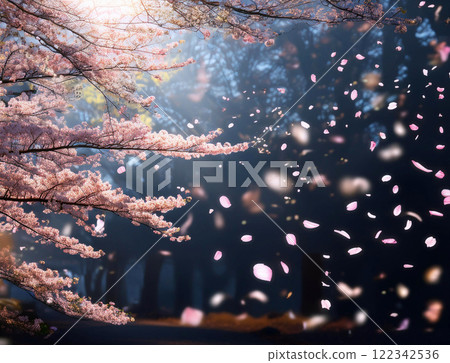 Illuminated cherry blossoms at night 122342536
