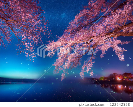 Illuminated cherry blossoms at night 122342538