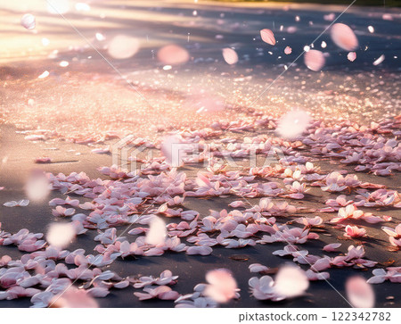 Petals falling from the cherry blossom trees 122342782