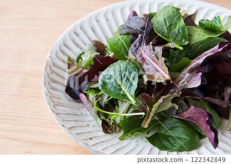 Baby leaves on a white plate Baby leaves on a white plate 122342849
