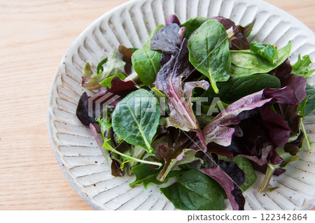 Baby leaves on a white plate Baby leaves on a white plate 122342864