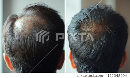 Man showing hair loss before and after treatment 122342994