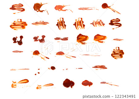 Red tomato sauce ketchup stains and smears 122343491