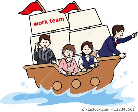 由男女組成的商業團隊在帆船上前進 122343561