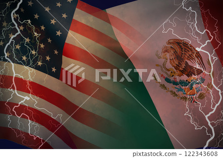 Image of the American and Mexican flags 122343608
