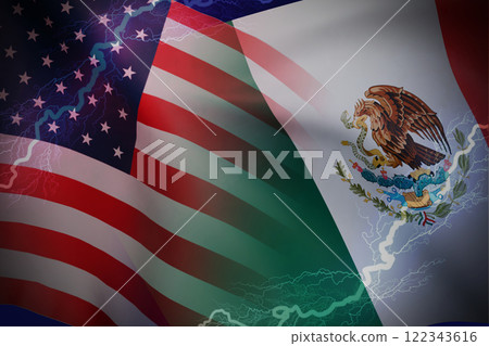 Image of the American and Mexican flags Image of the American and Mexican flags 122343616