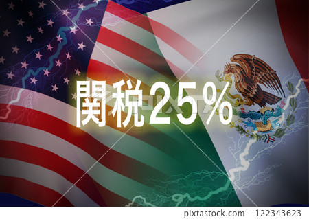 Image of the American and Mexican flags Image of the American and Mexican flags 122343623