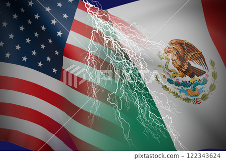 Image of the American and Mexican flags 122343624