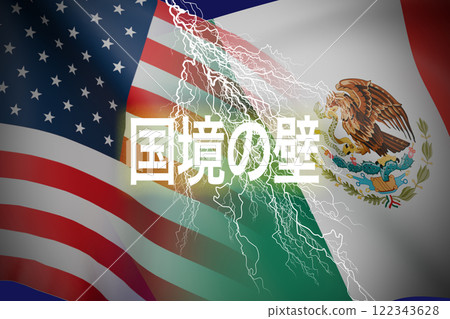Image of the American and Mexican flags 122343628