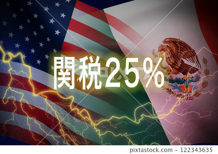 Image of the American and Mexican flags Image of the American and Mexican flags 122343635