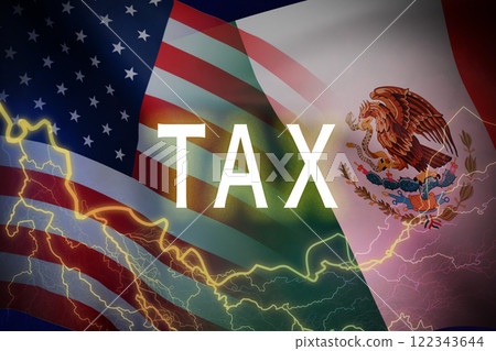 Image of the American and Mexican flags 122343644