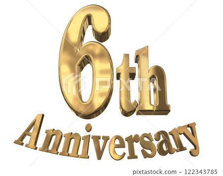 3DCG letters "6th Anniversary/6th Anniversary Mark Sparkling" Gold, Gold 3DCG letters "6th Anniversary/6th Anniversary Mark Sparkling" Gold, Gold 122343785