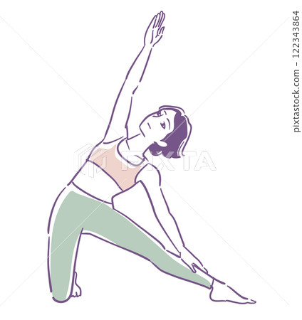 Women's yoga poses. Hand-drawn style, vector illustration material. 122343864