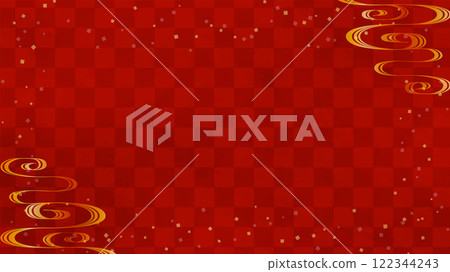 日本背景-紅色格紋圖案與自來水圖案 122344243