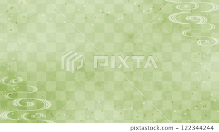 Japanese background: Matcha green checkered pattern with flowing water pattern 122344244