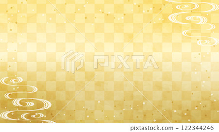 日本背景：金色格子圖案與流水圖案 122344246