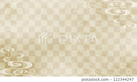 Japanese background: light brown checkered pattern with flowing water pattern 122344247