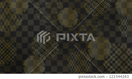 Japanese background: black checkered pattern with snowflake pattern 122344263