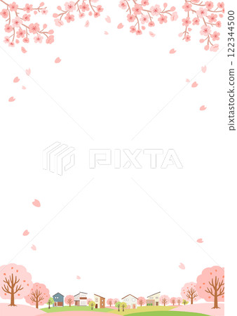 Illustration of cityscape during cherry blossom season - background material Illustration of cityscape during cherry blossom season - background material 122344500