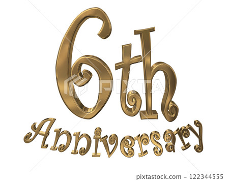 3DCG letters "6th Anniversary/6th Anniversary Mark Sparkling" Gold, Gold 122344555