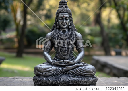 Statue of lord shiva meditating peacefully in a garden 122344611