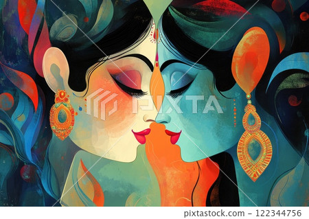 Radha krishna, divine love embodied in vibrant colors, expressing eternal affection 122344756