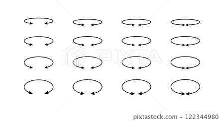 Oval circle double arrow icons set. Ellipse orbit line arrow symbol. Oval circumference sign. Vector illustration isolated on white background 122344980