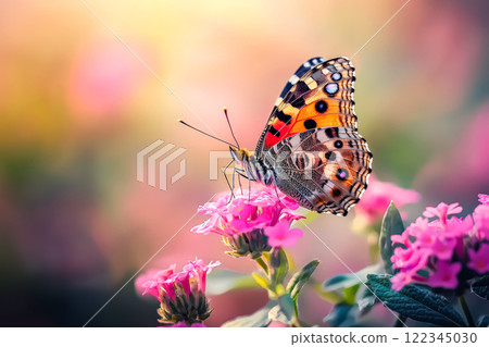 Butterfly is perched on a pink flower 122345030