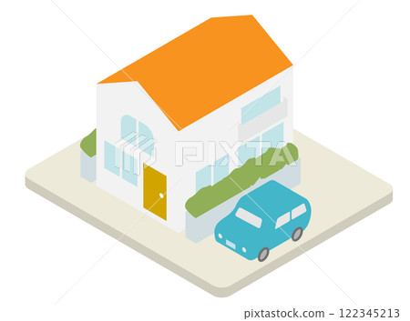 私家車和房屋圖像的等距插圖 私家車和房屋圖像的等距插圖 122345213