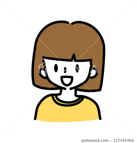 一個短髮女孩的簡單線條畫插圖 122345468