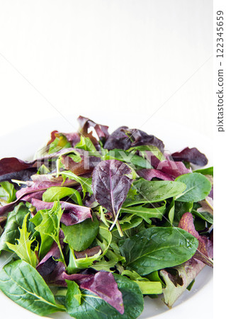 Baby leaves on a white plate Baby leaves on a white plate 122345659