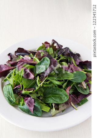 Baby leaves on a white plate 122345712