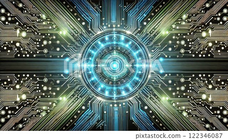 Electronic circuits radiating from a circle 122346087