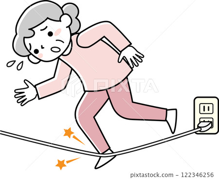 Senior woman tripping over a power cord 122346256