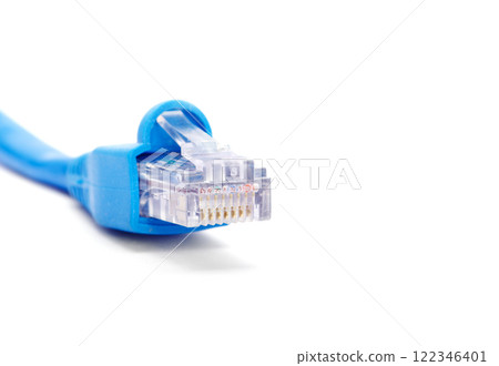 Lan cable and connector on white background 122346401