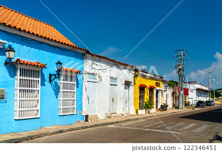 Traditional colorful colonial houses in the old town of Cartagena de Indias. UNESCO world heritage in Colombia Traditional colorful colonial houses in the old town of Cartagena de Indias. UNESCO world heritage in Colombia 122346451