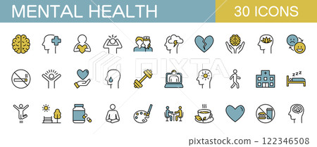 Mental health icon set color 122346508