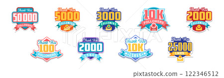 Colorful Thank You Follower Sticker or Label Vector Set Colorful Thank You Follower Sticker or Label Vector Set 122346512