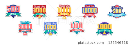 Colorful Thank You Follower Sticker or Label Vector Set 122346518