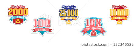 Colorful Thank You Follower Sticker or Label Vector Set 122346522