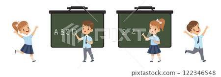 School Boy and Girl Pupil Character in Uniform Vector Set 122346548