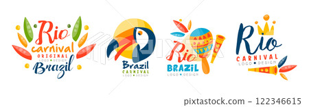 Brazilian Carnival Logo and Bright Label Design Vector Set Brazilian Carnival Logo and Bright Label Design Vector Set 122346615