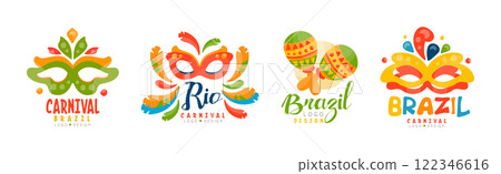 Brazilian Carnival Logo and Bright Label Design Vector Set Brazilian Carnival Logo and Bright Label Design Vector Set 122346616