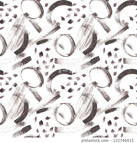 Artistic seamless pattern with textured dark brown brushstrokes isolated. Hand painted expressive design for textiles, wrapping paper, and home decor. Dynamic modern watercolor repeated background. 122346815