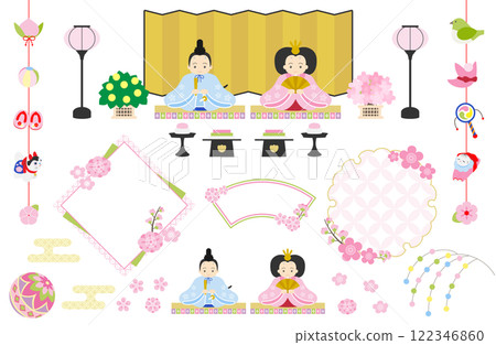 Hinamatsuri illustration and frame set Hinamatsuri illustration and frame set 122346860
