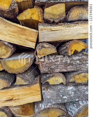 Stacked firewood, ready for the winter blaze. High quality photo 122346861