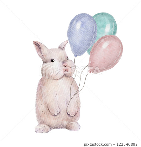 Watercolor Rabbit with Balloons 122346892