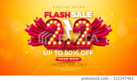2 February Shopping Day Flash Sale Design with 3d 2.2 Light Bulb Billboard Number and Star Symbols on Yellow Background. Vector Special Offer 50 Percent Off Campaign Discount Illustration for Coupon 2 February Shopping Day Flash Sale Design with 3d 2.2 Light Bulb Billboard Number and Star Symbols on Yellow Background. Vector Special Offer 50 Percent Off Campaign Discount Illustration for Coupon 122347462