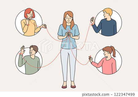 Woman uses networking and social connections to connect different people and team building Woman uses networking and social connections to connect different people and team building 122347499