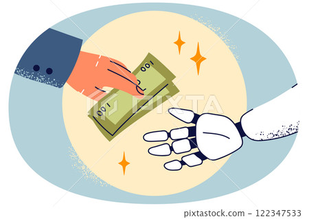 Businessman give money to robot Businessman give money to robot 122347533